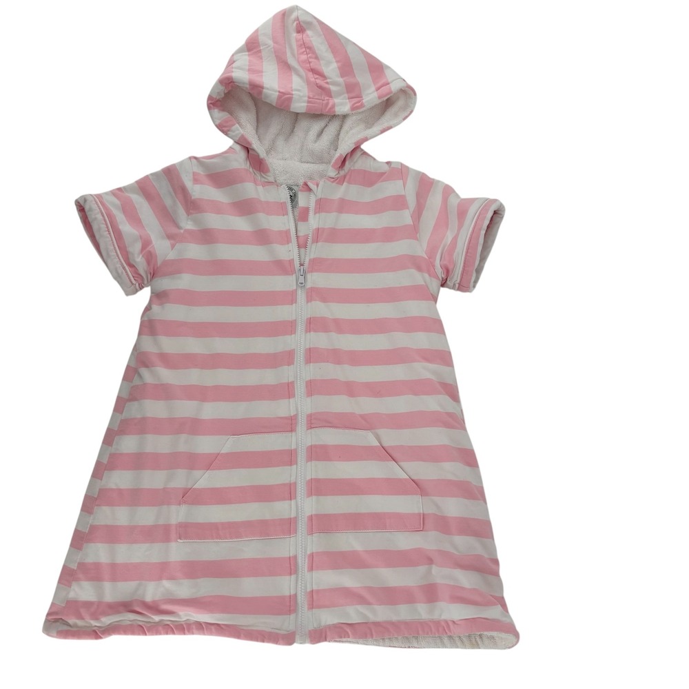 Southern Smocks Classic Kids Size 5 Pink White Stripe Terry Hooded Robe Cover Up